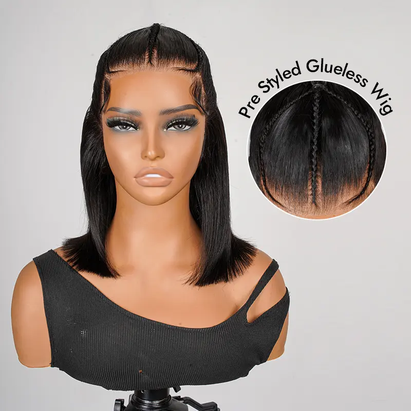 [New In] Wiggins Hair Glueless Pre Braided Straight Bob Wig 13x4 Lace Front Wigs Human Hair Pre Cut Short Bob Wig Ready To Go Beginners Friendly
