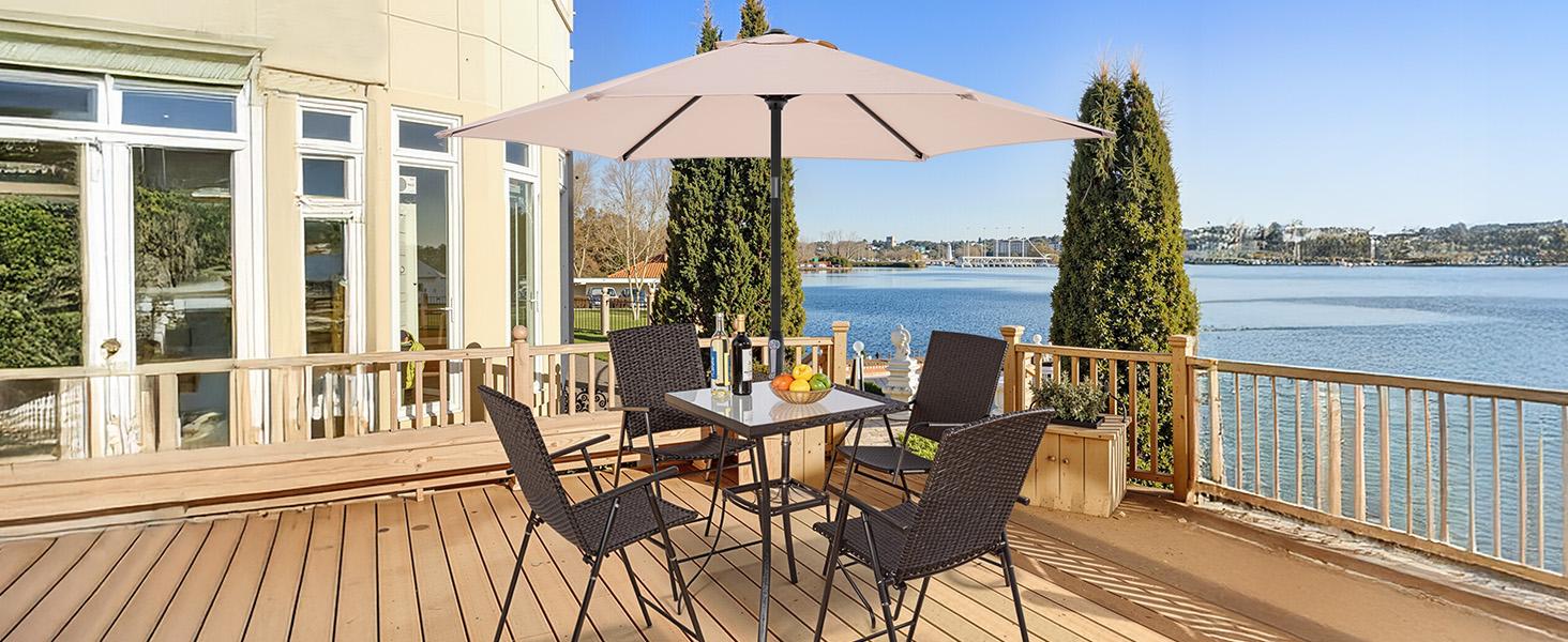 7.5ft Patio Umbrella with Tilt and Crank Button & 8 Sturdy Ribs Waterproof, Patio Table Umbrella Perfect for Poolside, Terrace, Beach and Outdoor Restaurant