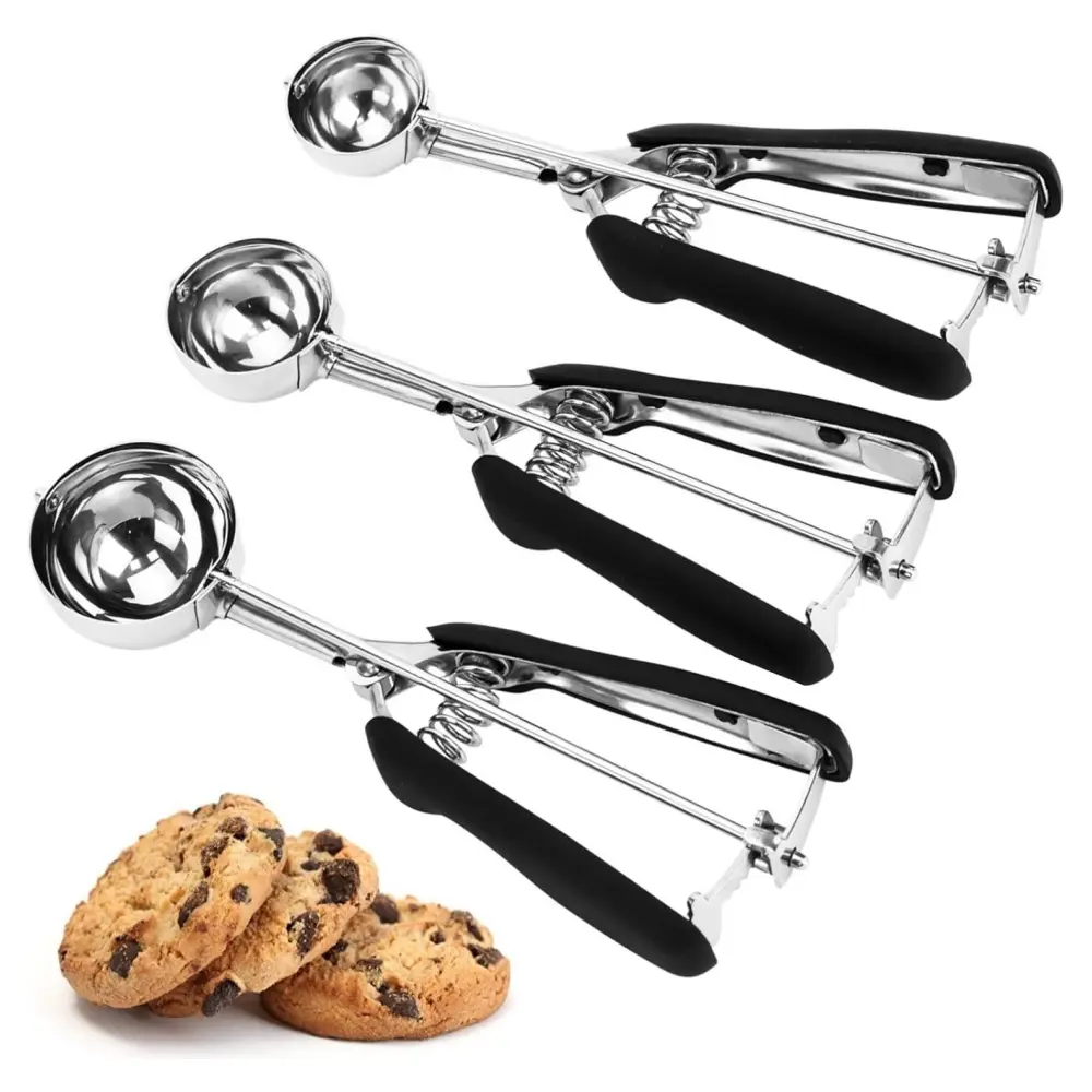 3Pcs Cookie Scoop Set, 3Pcs Ice Cream Scoop, Cookie Scoops for Baking Set of 3, 18/8 Stainless Steel Cookie Scooper for Baking, Ice Cream Scooper with Trigger Release, Cookie Dough Scoop with Non-slip Grip,kitchen tools
