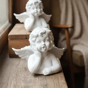 Vintage Resin Angel Girl Statue, Artistic Home Decor Sculpture, Small Angel Figure Model, Elegant Wall Decoration Piece