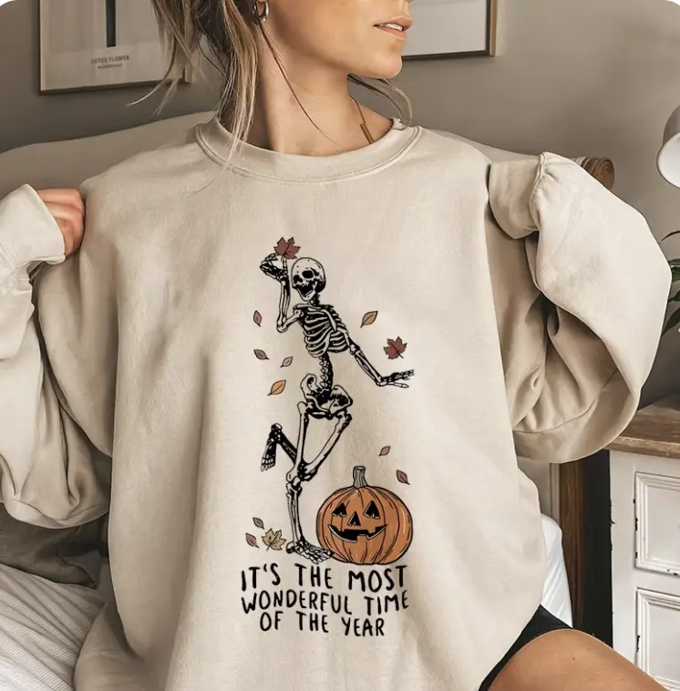 Halloween Sweater Cozy Cute Skeleton Crewneck