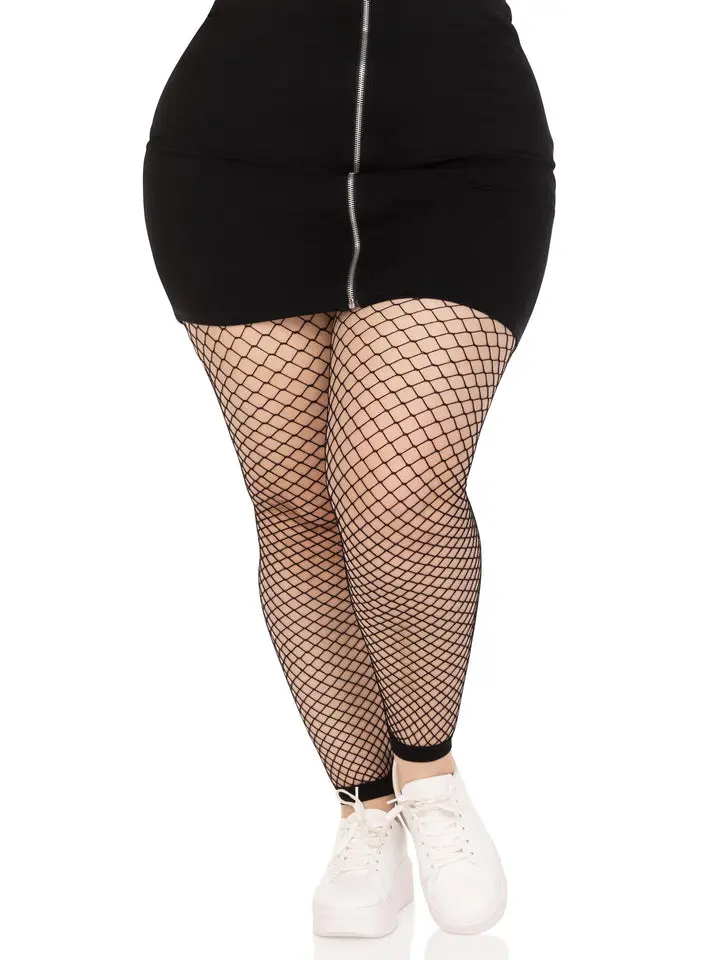 Leg Avenue Women's Plus Size Footless Fishnet Leggings - Breathable Wide Net Fabric Bottoms, Stretchy Comfort Waistband Fishnet Pantyhose for Layering with Shorts, Dress & Night Out Look