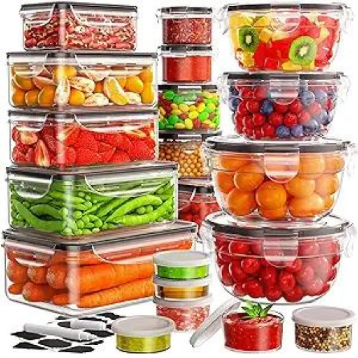 40 PCS Food Storage Containers with Lids Airtight (20 Lids &20 Containers) - Leakproof Meal-Prep Containers for Kitchen Storage Reusable Plastic Microwave/Dishwasher Safe with Labels & Pen