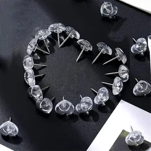 50pcs Heart Mark Drawing Photo Wall Nail Cork Board Pin, Transparent Pushpin Thumb Pushpin, Wooden Panel Press Nail, Multiple Uses, Easy Installation, Home Decor Accessories