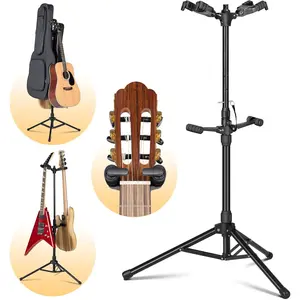 Double Guitar Stand Floor Holds Two Instruments Universal Multi Guitar Holder for Acoustic Electric Classical Guitars Bass or Ukulele CY0325