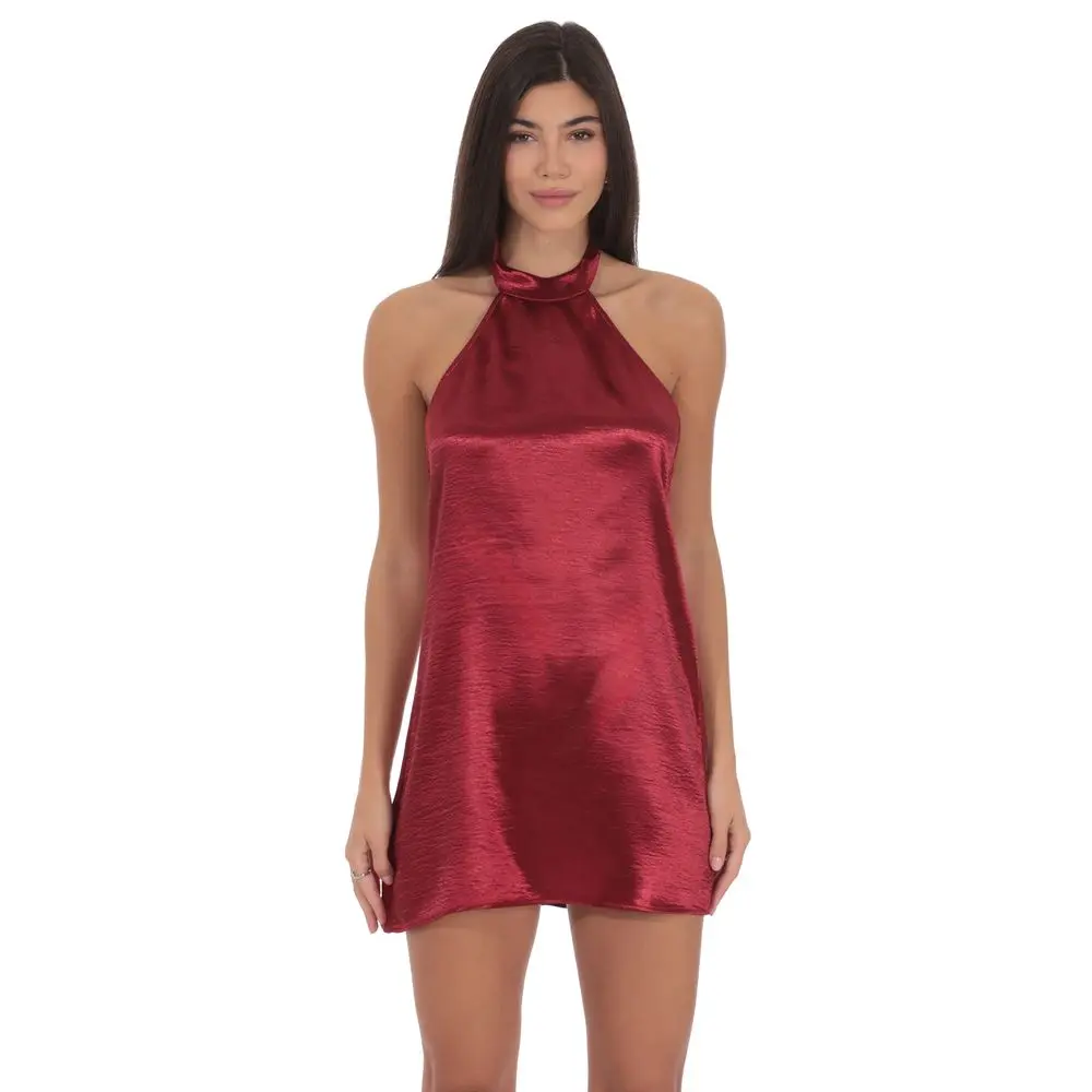 Satin Halter Shift Dress in Maroon - TikTok Shop