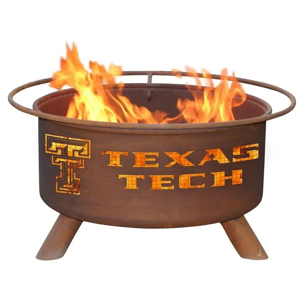 212 MAIN 30 in. Texas Tech Metal Fire Pit - Solid Steel Outdoor Fireplace with Patina Finish, Spark Screen, BBQ Grill, Poker, Legs, 50 lbs, Fully Assembled for Outdoor Living, Campfire/BBQ Party