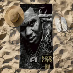 1 piece Kevin Gates "Islah" album cover themed beach towel - Modern-style flannel blanket, super soft and warm, suitable for sofas, beds and chairs, all-season multi-purpose use, machine-washable digital printing, 100% polyester, non-slip, suitable
