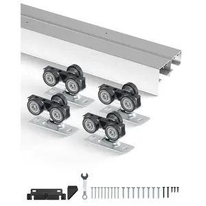 fathersdaygift VEVOR Bypass Door Hardware, 5ft Heavy Duty Bypass Sliding Door Hardware Kit, Aluminum Alloy Sliding Closet Door Hardware Set for 2 Door System, Fit Door Thickness 1 3/8 - 1 3/4, Easy to Install
