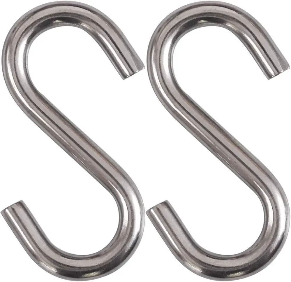 Heavy-Duty 304 Stainless Steel S Hooks, 3.3 Inch Hammock Swing Hooks, Industrial Grade Utility Hooks Pack of 2