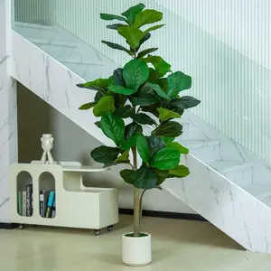 6FT Artificial Fiddle Leaf Fig Tree with White Planter Pot Natural Trunk Realistic Leaves Lifelike Faux Floor Plant For Home House Office Decor Indoor