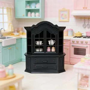 1pc French Vintage Miniature Display Cabinet with Pull-Out Window & Openwork Doors - Polygonal Dollhouse Furniture Suitable for Dollhouse Diorama, Miniature Food Storage, Dolls' Room Decor, Realistic Cabinet for Collectors