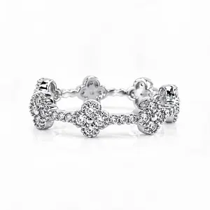 GleKey Clover Starlight Eternity Band, VVS D Color Moissanite Cluster Ring, Floral Stackable Wedding Band, Luxury Jewelry Gift for Women, Perfect Birthday, Engagement, Anniversary & Mother’s Day Gift for Her