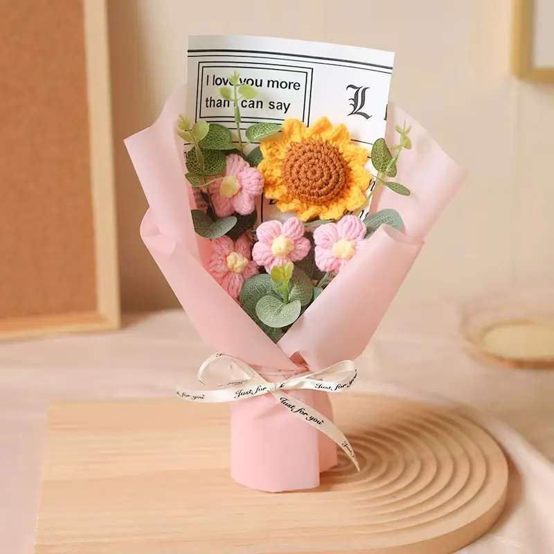 Knitted Sunflower Bouquet - Pink