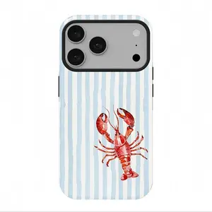 Lobster blue striped phone case, suitable for iPhone17 Pro Max, 16Pro, 15, 14, 13, 12 series, smartphone case, shockproof, protective case, outer case, double-layer protective case, gift