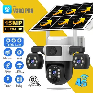 Solar-Powered Outdoor Water Proof Security Camera, 4g Cellular Network, Pan-Tilt-Zoom, Digital, Triple Lens, IR Motion Detection, Color Night Vision, Two-Way Audio
