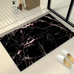 Marble Texture Bathroom Mat, Soft Absorbent Non-Slip Rectangular Polyester Rug Set, Fashionable Bath Decor, Poly Fiber Mats