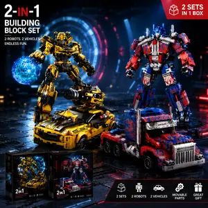 2 Pack Mecha Building Block Set, Posable Robot and Vehicle Models with Movable Joints for Building and Display
