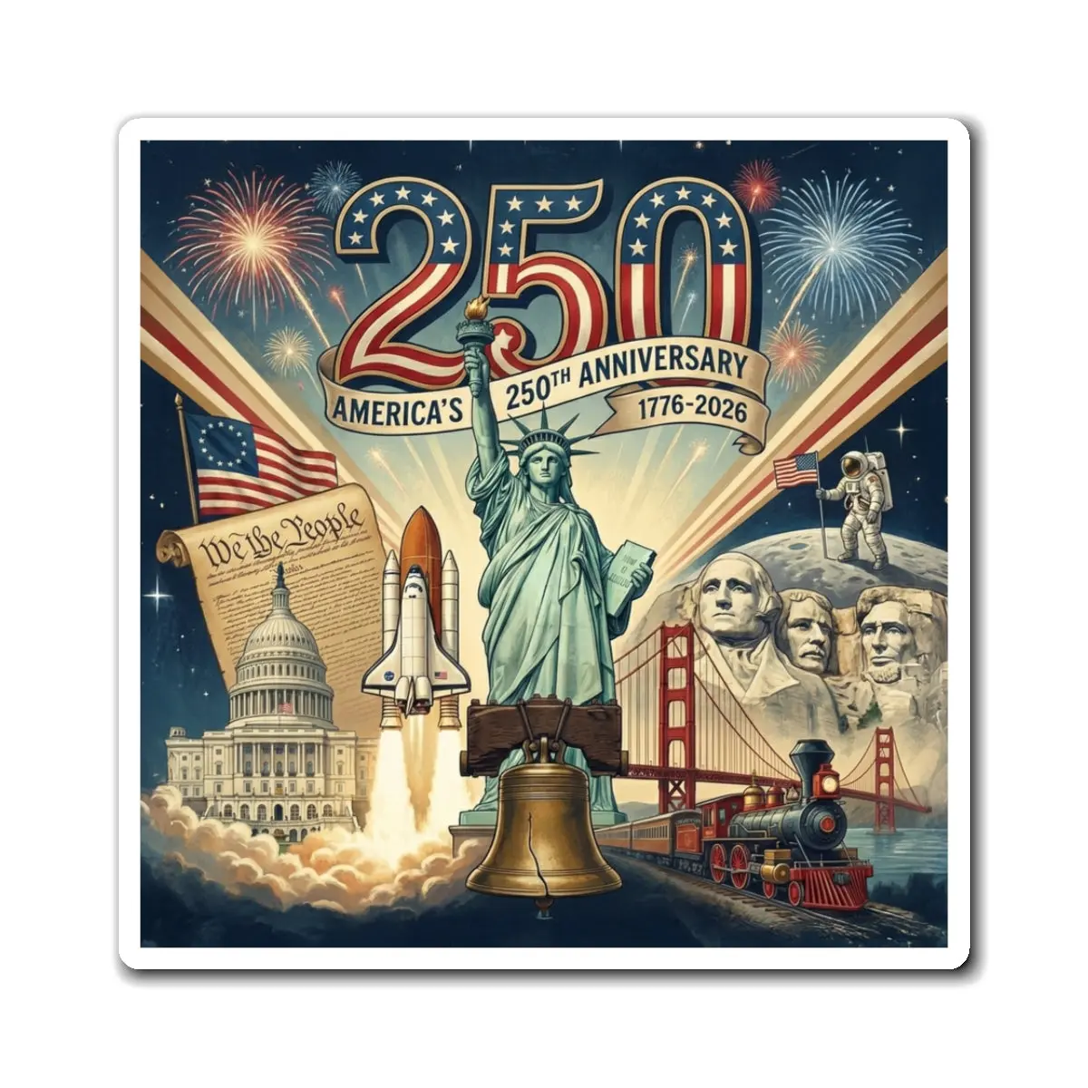 Patriotic USA 250th Anniversary Refrigerator Magnet | America 1776-2026 Statue of Liberty Fridge Magnet