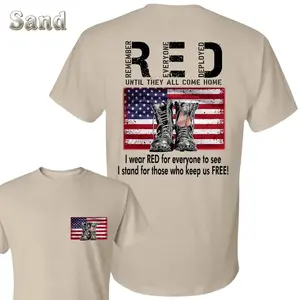Remember Everyone Deployed T-Shirt - Military Boots USA Flag Back Design , Small Front Chest Matching Print , Patriotic Support Style , Casual Weekend Everyday Wear , Graphic T-Shirt , Gift For Patriots - KitchenEra