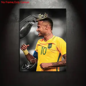 1 piece/set frameless canvas painting print poster, classic realistic art, top star Neymar wearing a crown, perfect gift for sports enthusiasts, ideal gift for bedroom, living room, kitchen, dormitory corridor, mural, wall decoration, room decoration