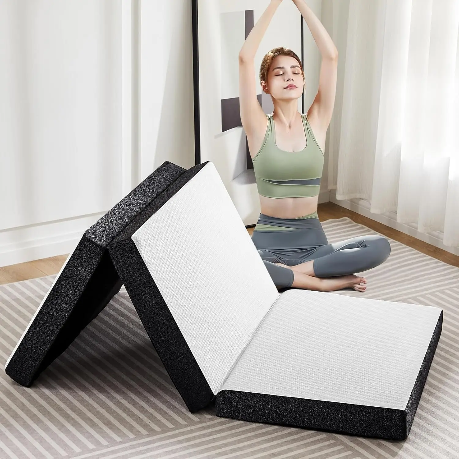 Tri‑Fold Memory Foam Mattress Pad – 3″ & 4″ Options, Portable Foldable Floor Mat with Removable, Machine‑Washable Cover, CertiPUR‑US Certified – Single/Twin/Twin XL/Full/Queen for Travel, Camping & Yoga body support gel memory foam mattress topper