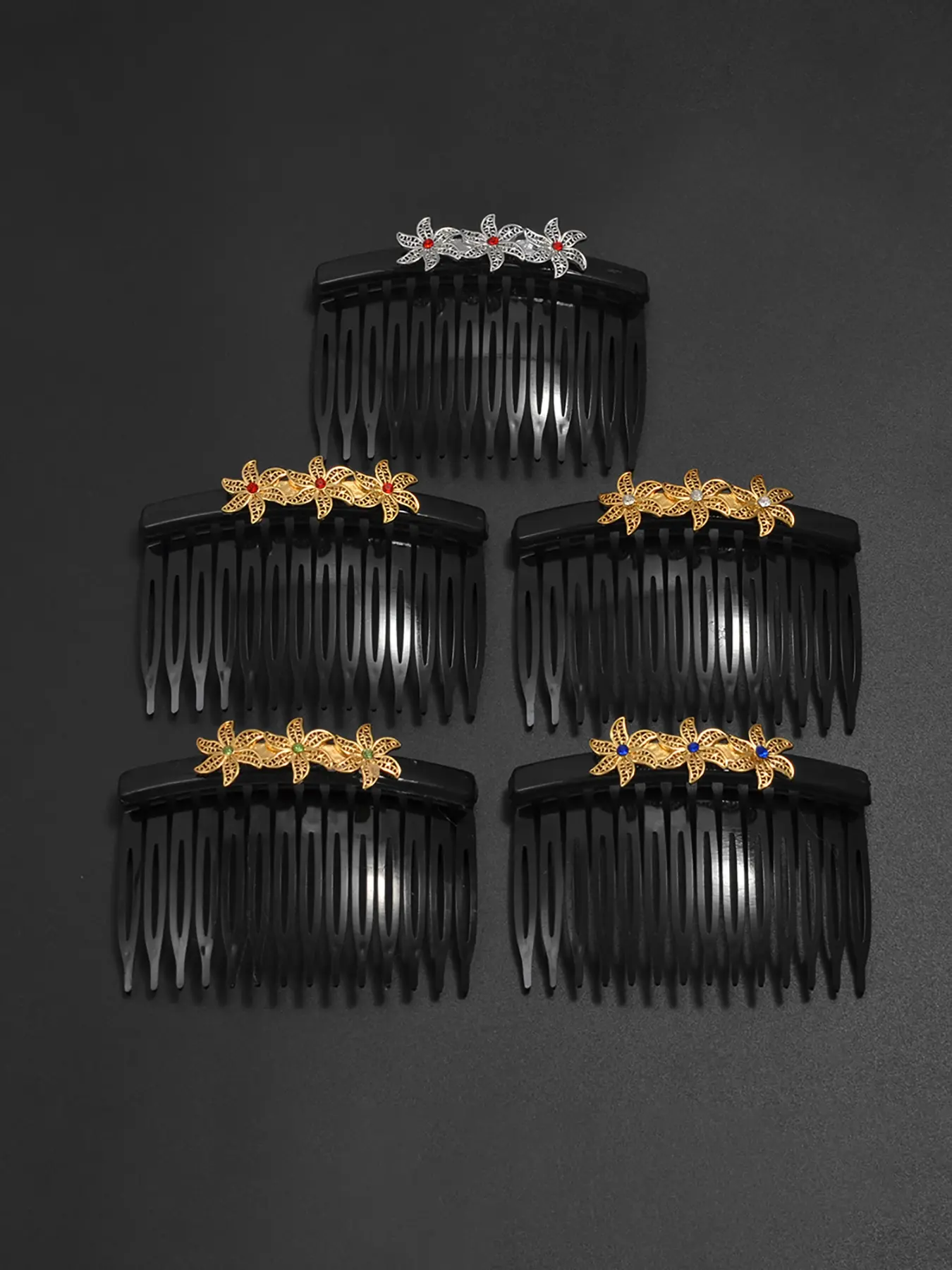 1pc France Mayotte Comb With Black Plastic and Flowers Rhinestone Mamoudzou Hairpin Jewelry Hairwear For Women