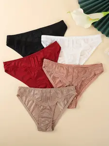 5 Pcs JOINBUY Lace Satin Shiny Briefs Comfortable And Breathable Panties Low Waist Briefs 5-Piece Set For Women Elegant Design y Texture Seamless Underwear Casual Solid Stretchable Womenswear Ice tydal wear womens zip up sports a active one styli size plu