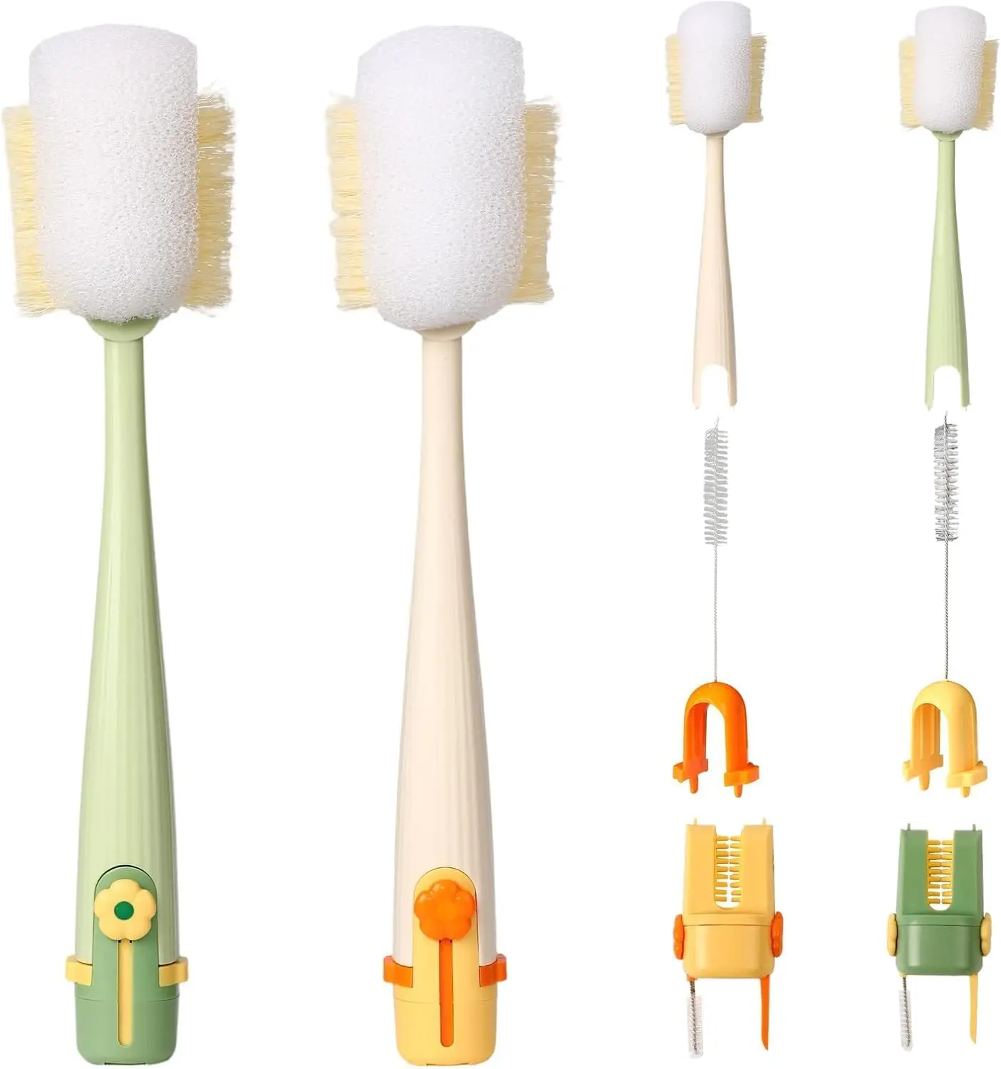 5-in-1 Bottle & Straw Cleaning Brush – Multifunctional Tool for Bottles, Cups Portable Long Handle Bottles Scrubber for Cup Lids, Hard Bristle Sponge Head Bottle Brushes