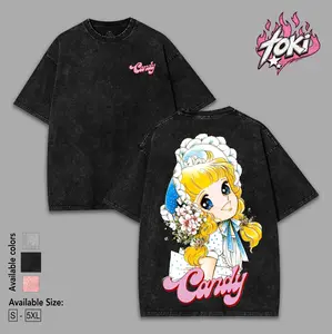 Candy Candy Washed T-Shirt Short Sleeve Cotton Washed Tee Women Men Streetwear Tops shirts men unisex game shirt Fabric Menswear