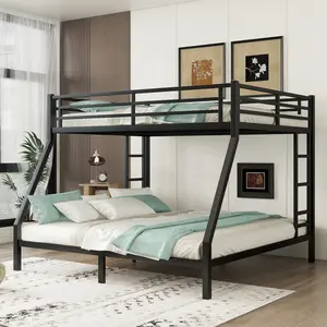 Queen over King Bunk Bed Heavy-Duty Metal Frame ,Space-Saving/Noise Free/No Box Spring Needed, for Teens Adults,Black