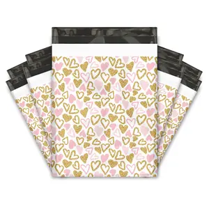 19x24" Pink and Gold Hearts Designer Poly Mailers Shipping Envelopes Premium Printed Bags