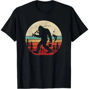 NewCasual T-shirt Bigfoot Fishing Funny Retro Sasquatch Dad Men Kids T-Shirt Graphic Graphic Tees(T)