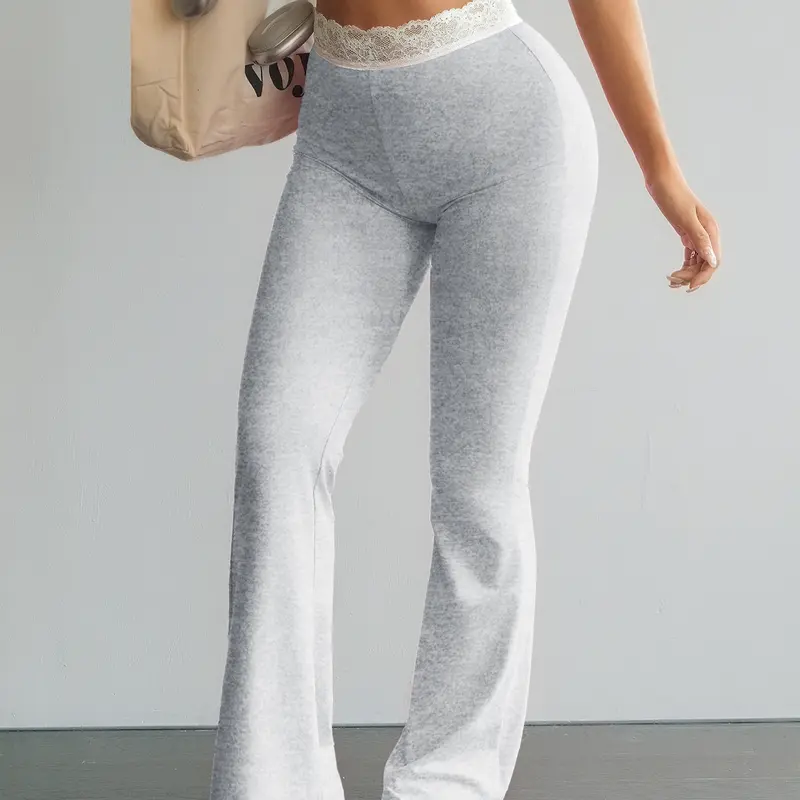 Women's Lace Trim Waistband High-Waisted Leggings, Stretchy Tight-Fitting Female Gym Clothes for Gym, Workout and Outdoor, Skinny Sports Activewear for All-Seasons