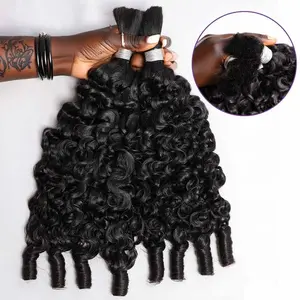 Bulk Human Hair For Braiding Burmese Curly Bundles No Weft Spriral Curly End Human Hair Bundles Boho Braiding Hair 1/3/4 PCS 15A Virgin Human Hair Extensions Natural Black Color