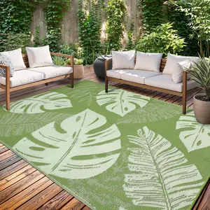 [GAOMON]Outdoor Patio Rug 9x18 Waterproof Plastic Straw Rug Reversible UV Resistant Camping Mat, Foldable Lightweight RV Picnic Mat with Portable Bag, Modern Outdoor Carpet for Yard, Sage Green