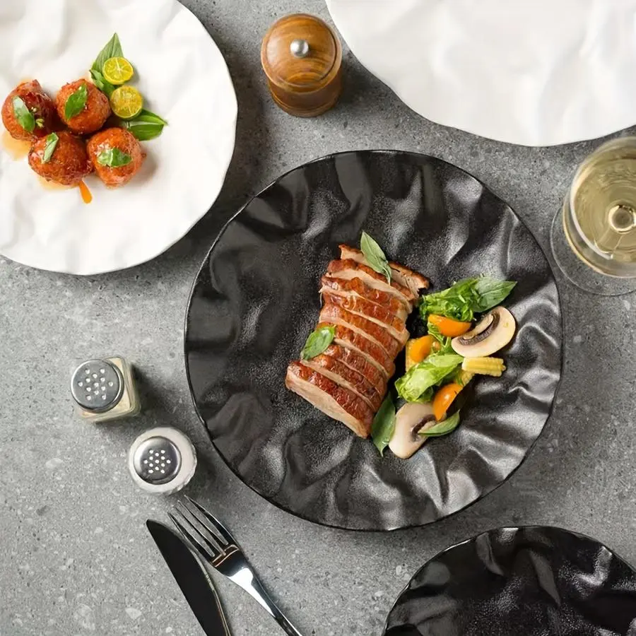 Solid Color Ceramic Plate, 2 Counts Modern Simple Exquisite Dinner Plate, Heat Resistant Tableware for Home, Restaurant and Hotel