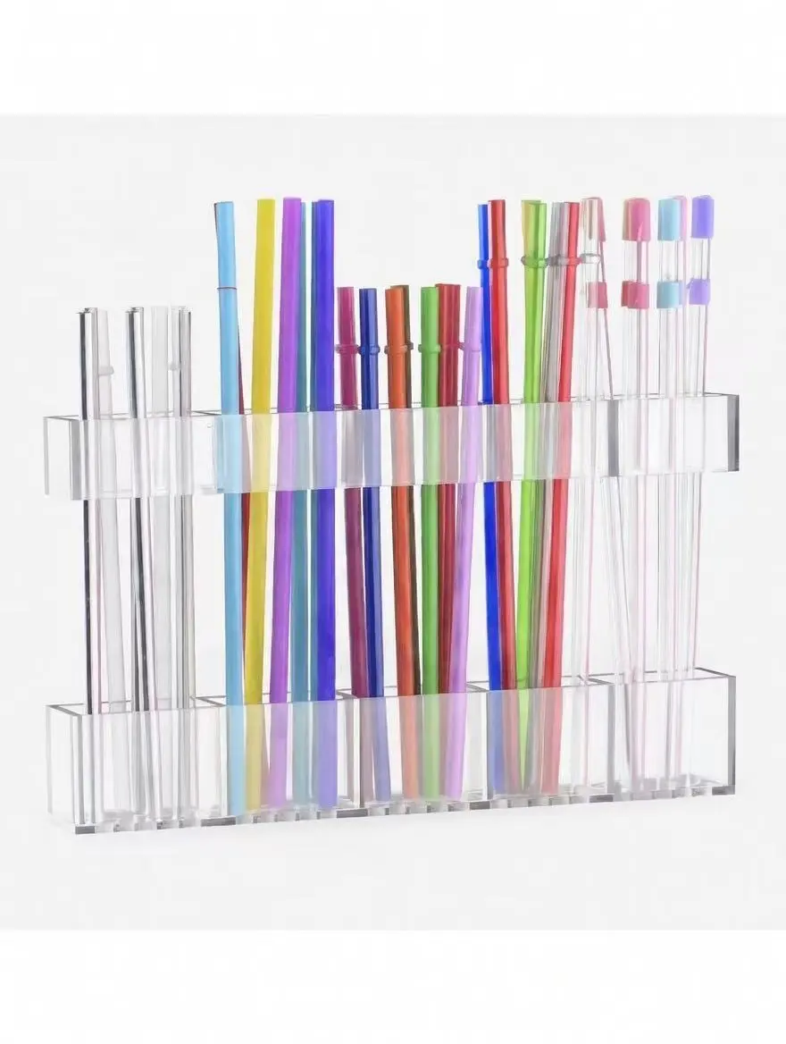 Transparent Acrylic Straw Dispenser - Multifunctional Kitchen Rack, Home Organizer for Countertop Disposable Straw Display and Utensil Storage
