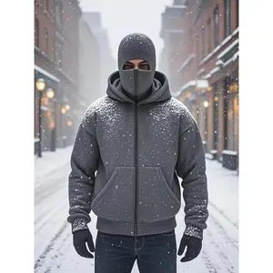 Men's full zipper double hooded sweatshirt - A warm sweatshirt with a front zipper design, a loose and lightweight jacket suitable for fitness, outdoor and daily winter wear, Drop Shoulder Hoodie