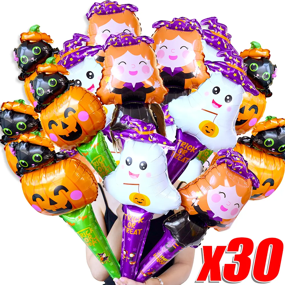Spooky Halloween Aluminium Foil Balloon Set - 10/20/30 Pcs Random Vibrant Designs: Pumpkin, Ghost, Bat, Skull, Witch - Handheld Kids' Festive Party Decor Supplies, Home Scene Props