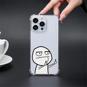Clear Phone Case for iPhone 17 16 15 14 13 12 11 Pro Max 17air 14 15 16 Plus, Four-Corner Airbag Anti-Drop Protective Transparent Soft Phone Cases Cartoon Characters, Simple Drawings, Gestures, Emoji, Serious