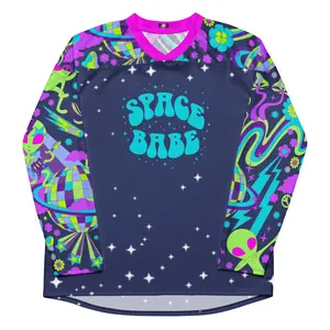 Space Babe Alien Rave Jersey - Trippy Galactic Rave Shirt - Retro Future Festival Outfit - Oversized Neon AlienCore Long Sleeve - Unisex Space Party Wear