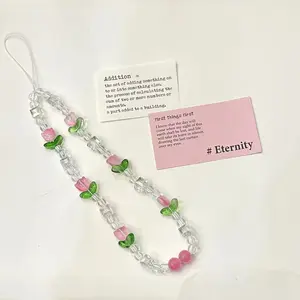 Cute Crystal Tulip Beaded Phone Strap, Sweet Fresh Design, Backpack Charm Accessory, Perfect for Phones & Bags, Cell Phone Charm