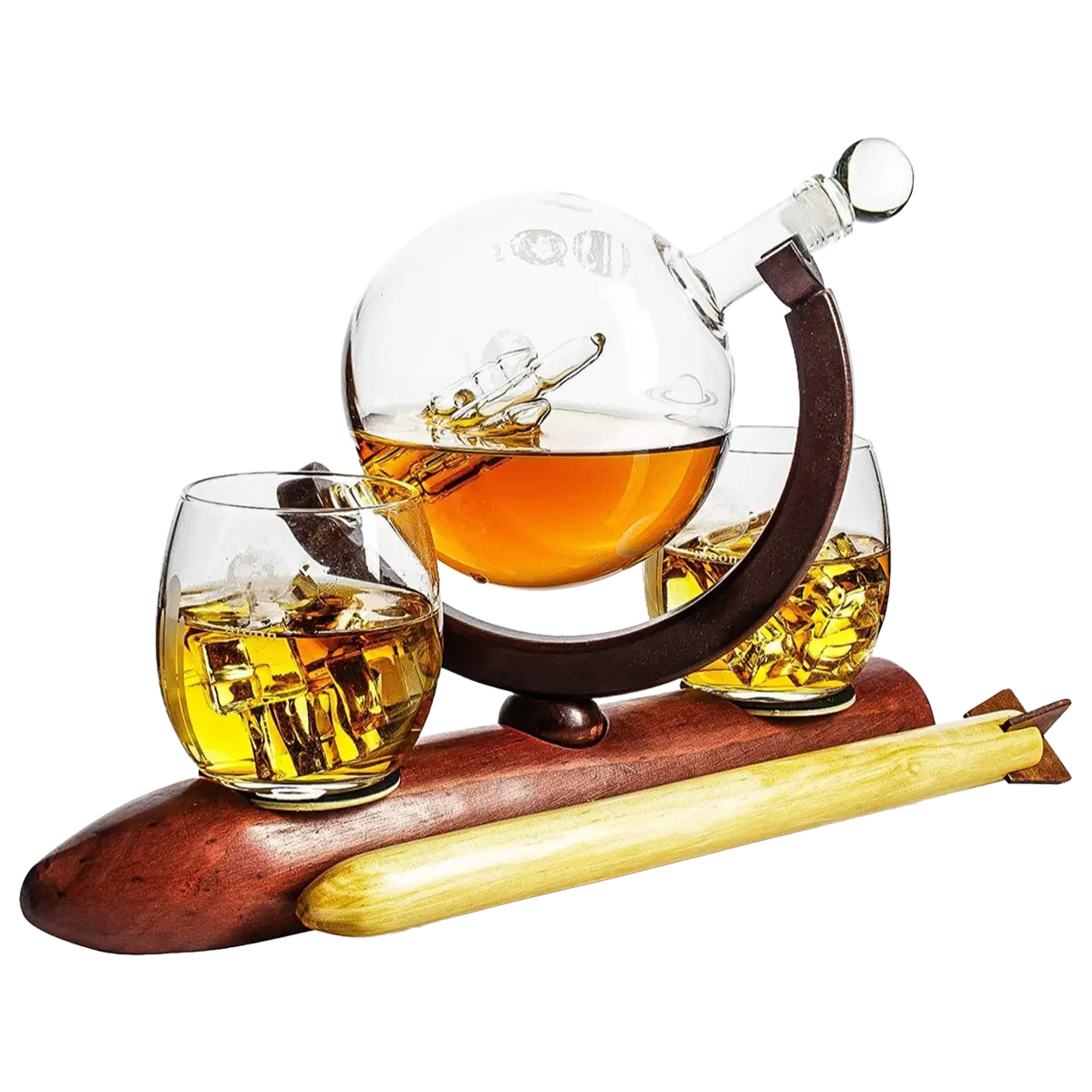 Rocket Whiskey Decanter Set, Solar System With Planets Globe Decanter