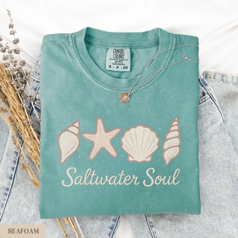Comfort Colors Seashell T-shirt, Beach Tshirt, Ocean Lover Gift, Boho Summer T-shirt, Coastal Sea Life Tshirt Beach Vacation Tee