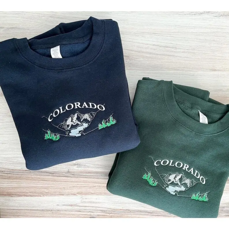 Embroidered Colorado T-shirt & Sweatshirt & Hoodies, Hiking Embroidered Crewneck, Mountain Sweater, Outdoors Gift, Colorado Sweater, Cozy, Embroidered Crewneck