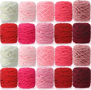 20 Skeins 7 mm Chenille Yarn Bulky 1094 Yards Soft Blanket  Thick Yarn for Knitting Weaving DIY Craft Sweater Scarf Gloves Shawl, 55 Yards Each, 10 Colors(Pink Series)