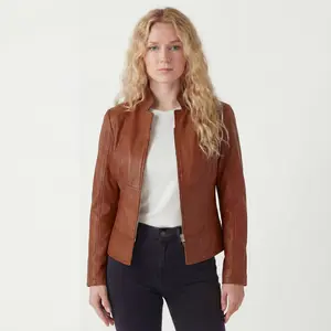 Vance Leathers Ladies Premium Soft Lightweight Brown Fitted Motorcycle Leather Jacket