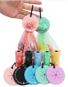 Waste Bag Holder for Dogs - Round, Compact Design, Hands-Free Clip on Leash, Purse, or Keys