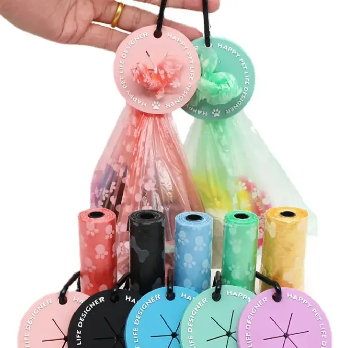Waste Bag Holder for Dogs - Round, Compact Design, Hands-Free Clip on Leash, Purse, or Keys